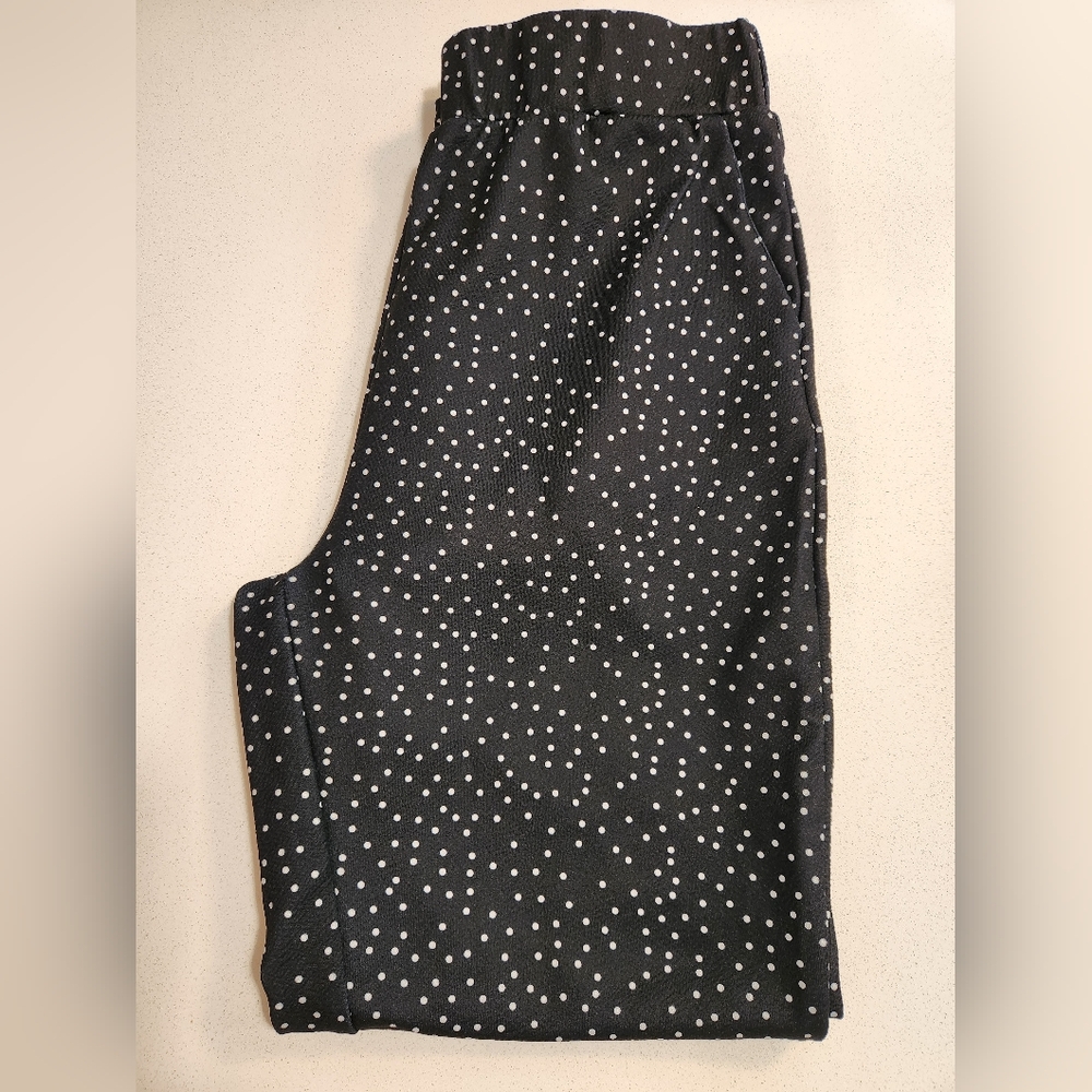 SHEIN Polka Dot Ankle Pants Women’s Large Black White Stretch Straight Fit